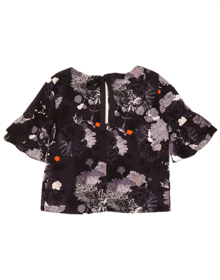 Topshop Dame Oversized Bluse Top UK 6 XS Black Floral Polyester