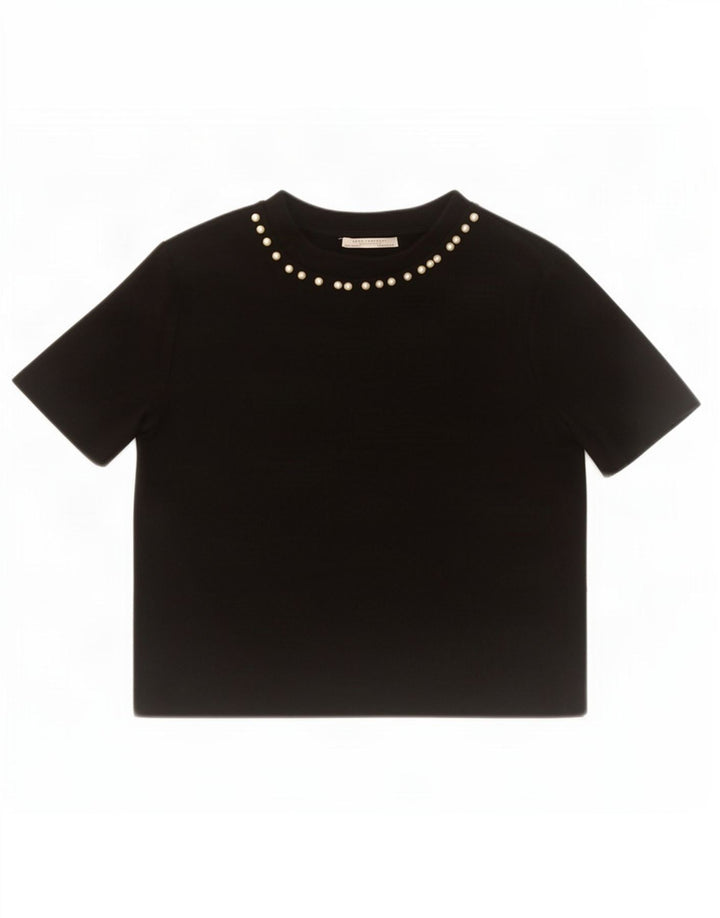 Zara Womens Crop Bluse Top UK 12 Medium Black Bomuld