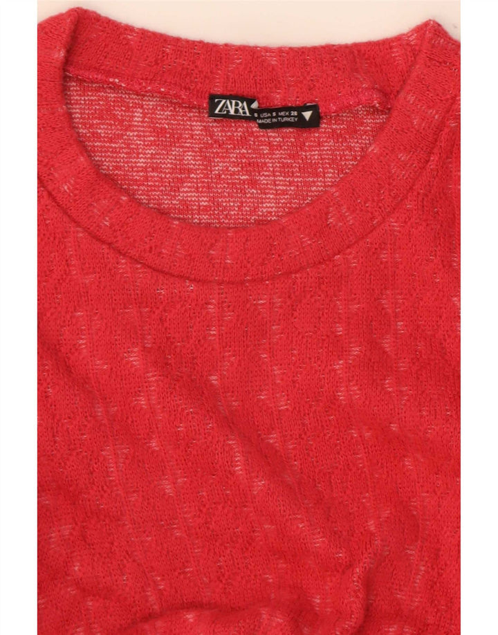 Zara Womens Crop Ruffle Front Top Langærmet UK 8 Small Red
