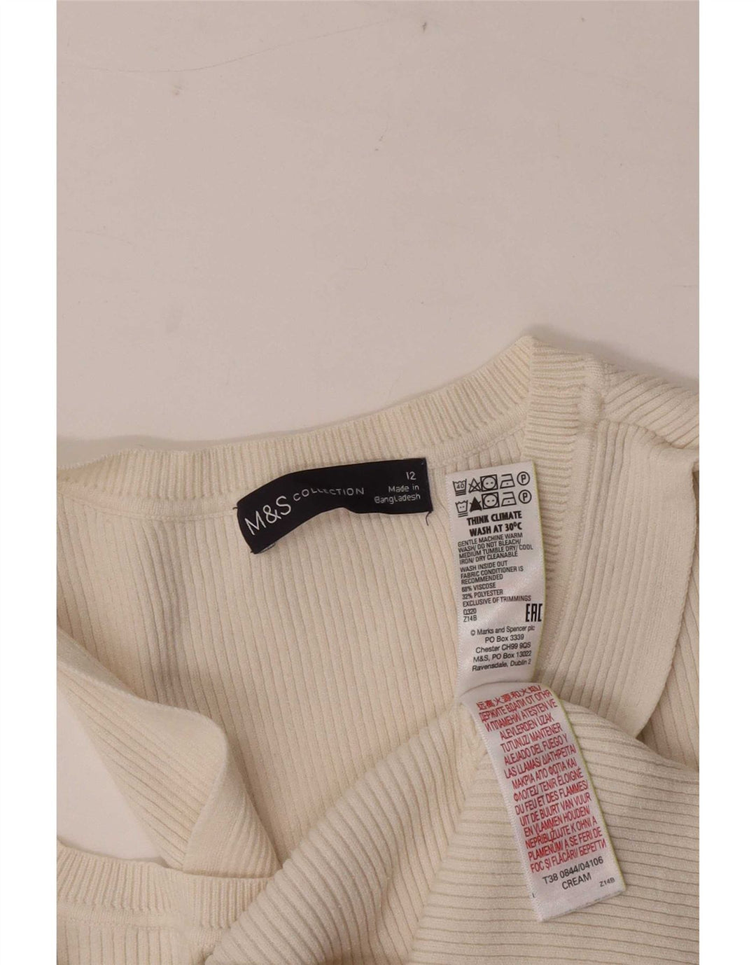 Marks & Spencer Dame Crop Vest Tank Top UK 12 Medium White Viscose