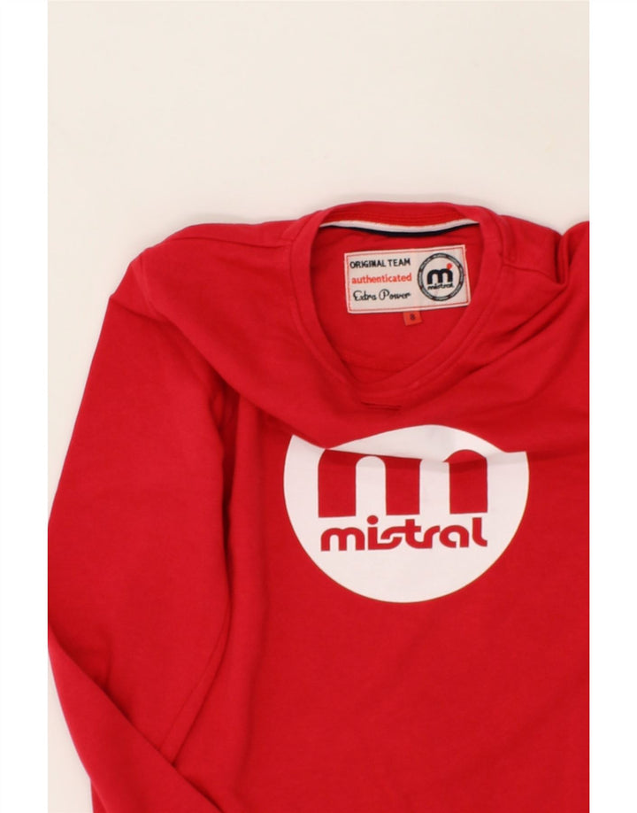 MISTRAL Boys Graphic Sweatshirt Jumper 7-8 Years Red Cotton Vintage Mistral and Second-Hand Mistral from Messina Hembry 