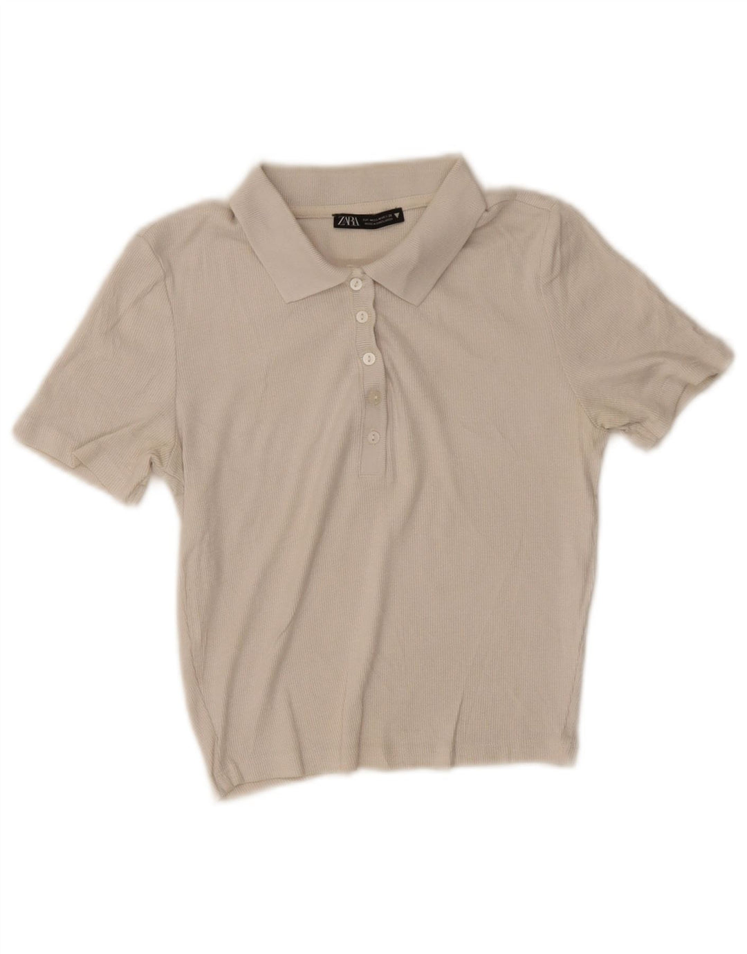 Zara Womens Crop Polo Shirt UK 12 Medium Beige Bomuld