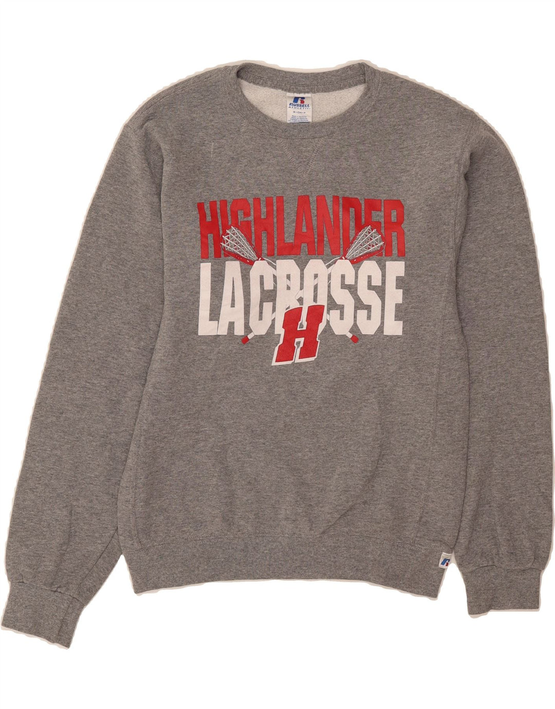 RUSSELL ATHLETIC Mens Highlander Lacrosse Sweatshirt Jumper Small Grey Vintage Russell Athletic and Second-Hand Russell Athletic from Messina Hembry 