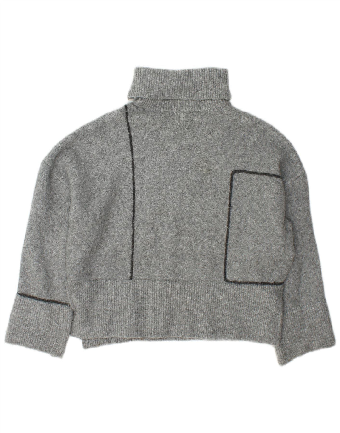 Zara Dame Oversized Roll Neck Jumper Sweater UK 10 Small Grå Akryl