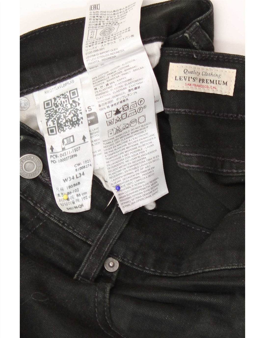 Levi's Slim Jeans til mænd W34 L34 Sort bomuld