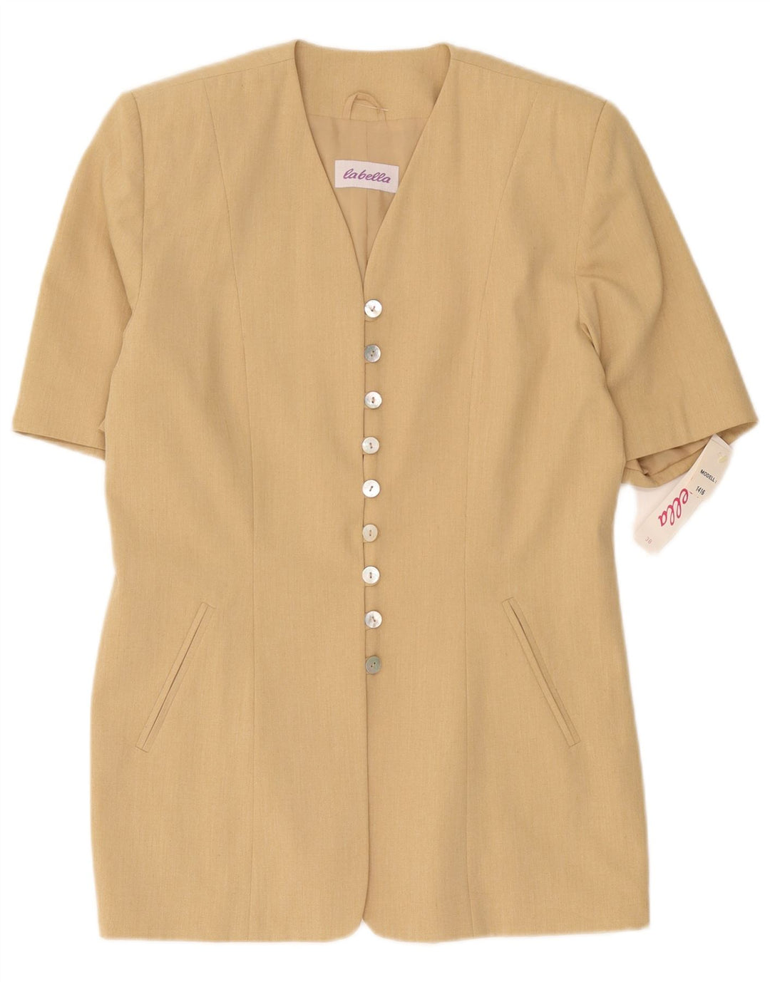 Vintage kortærmet 9-knaps blazerjakke til kvinder EU 38 Medium Beige