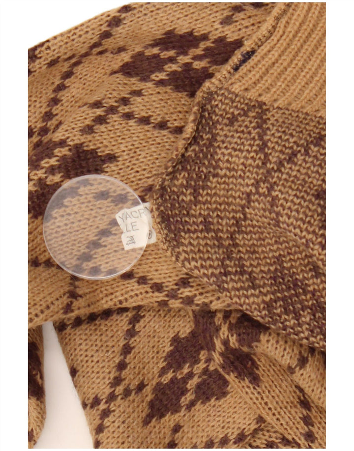 VINTAGE Dame Rullehals Sweater UK 18 XL Brun Argyle/Diamond