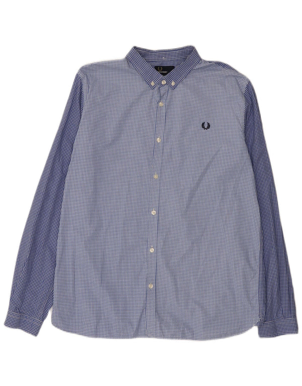 Fred Perry Herre Slim Fit Shirt XL Blå Gingham Bomuld