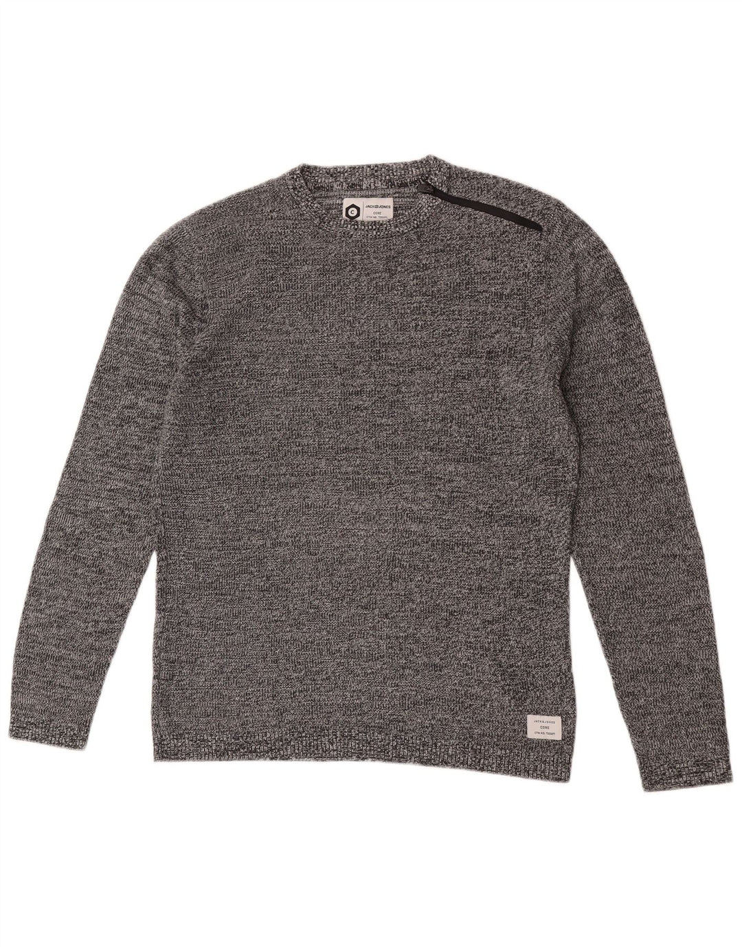 Jack & Jones Herre trøje med rund hals, stor grå flækket bomuld