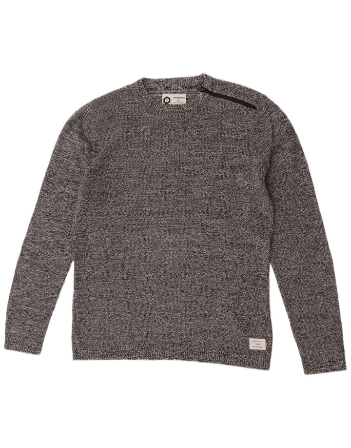 Jack & Jones Herre trøje med rund hals, stor grå flækket bomuld