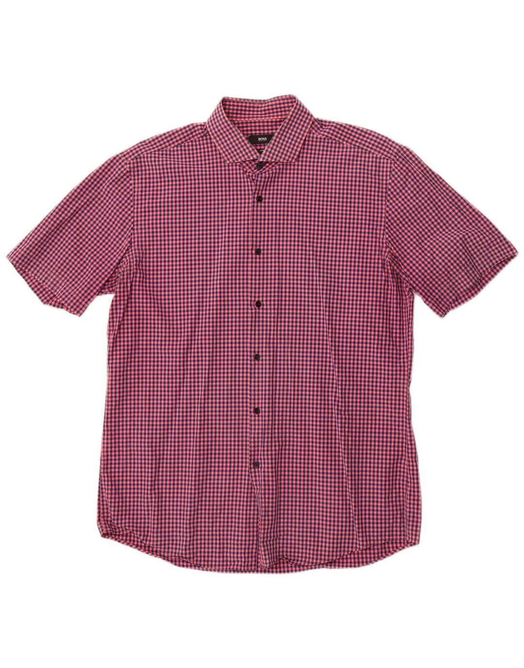 Hugo Boss Kortærmet Slim Fit Skjorte til mænd Large Pink Gingham