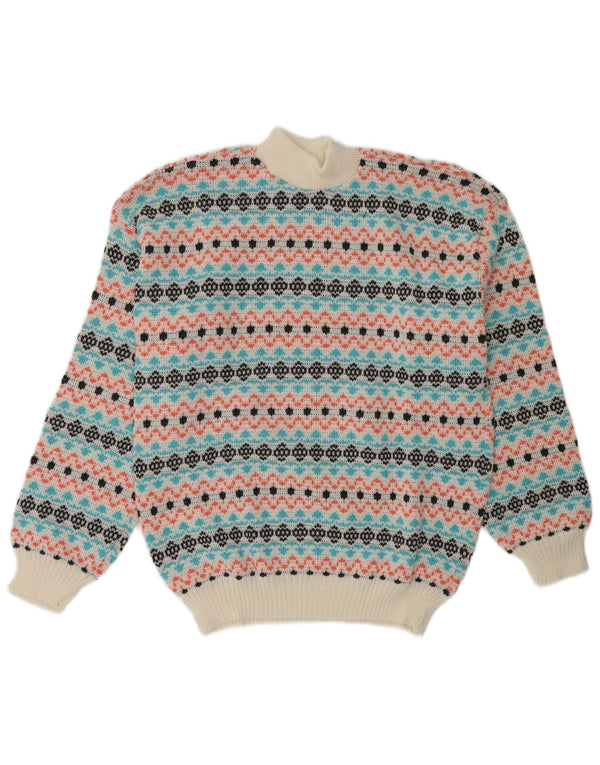 Vintage Mens Turtle Neck Jumper Sweater Medium Multicoloured Fair Isle