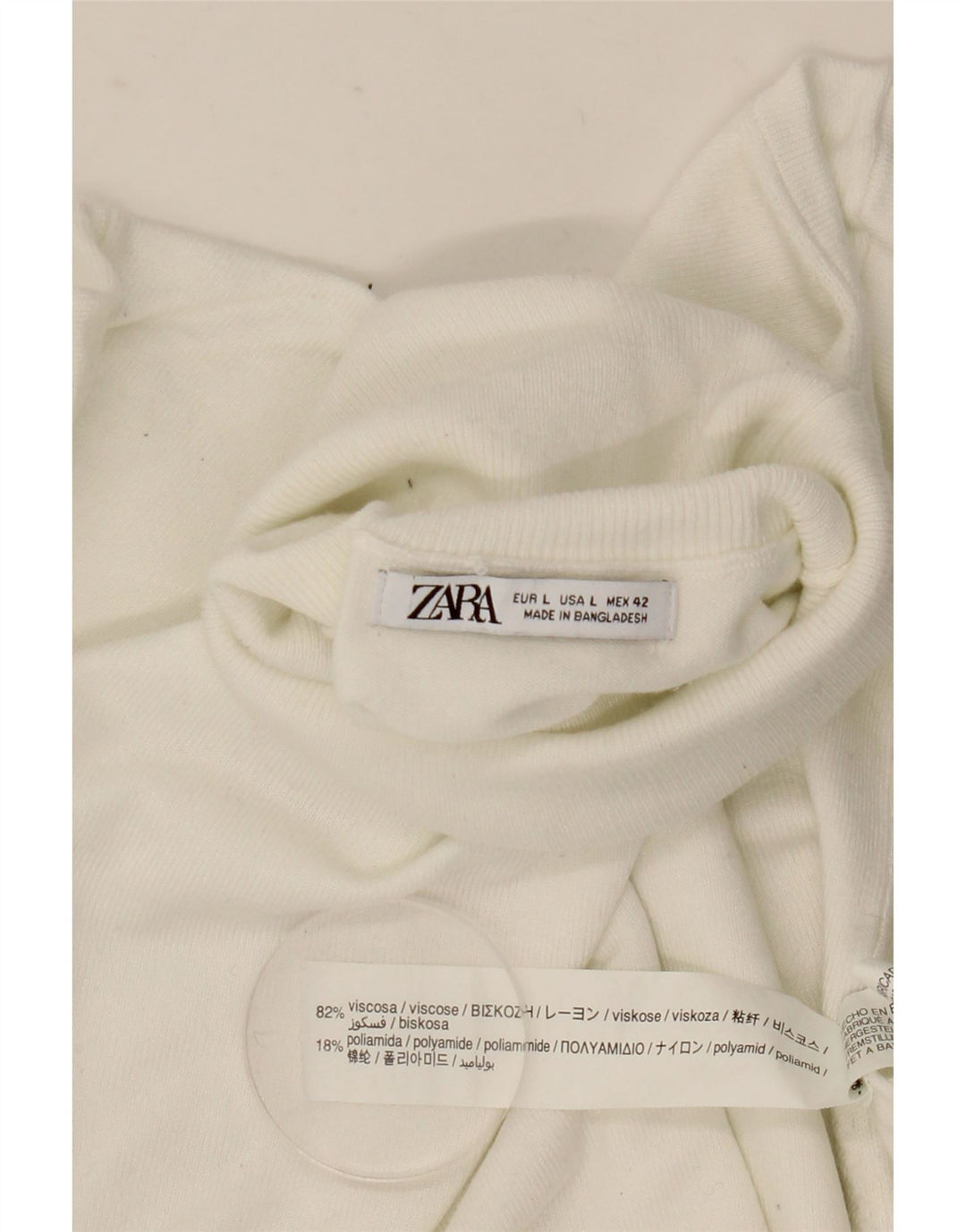 Zara Dame Roll Neck Jumper Sweater UK 16 Large White Viscose