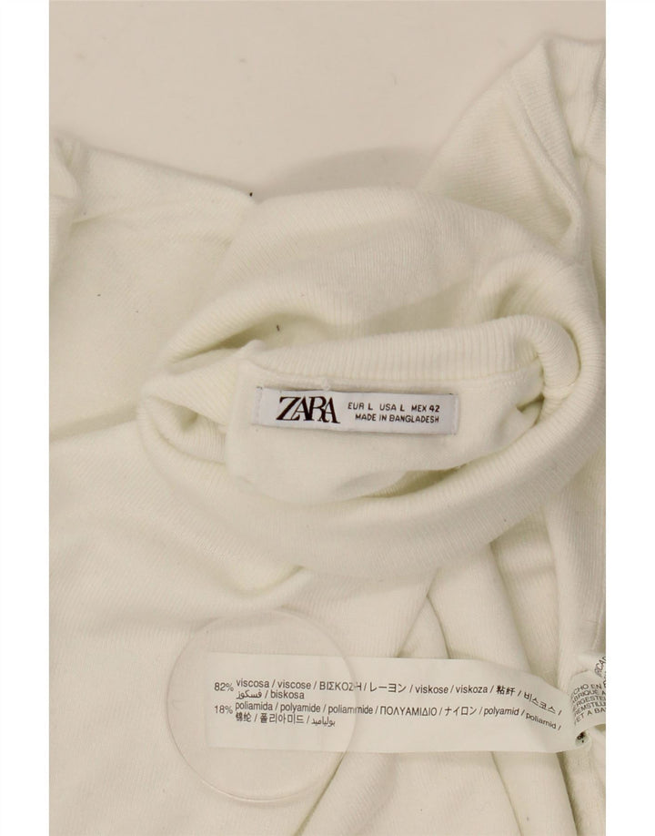 Zara Dame Roll Neck Jumper Sweater UK 16 Large White Viscose
