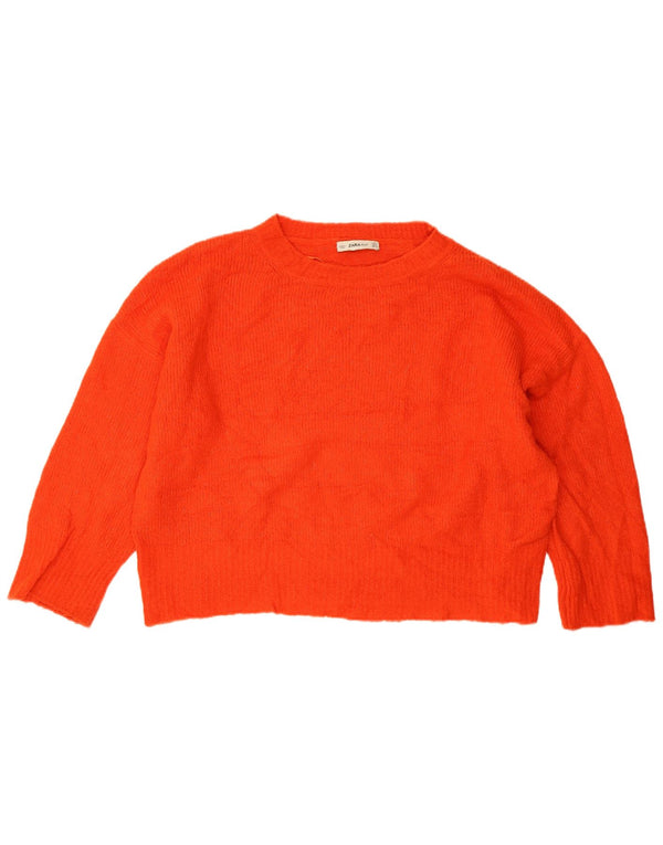 Zara Womens Crop Oversized Boat Neck Jumper Sweater UK 14 Medium Orange