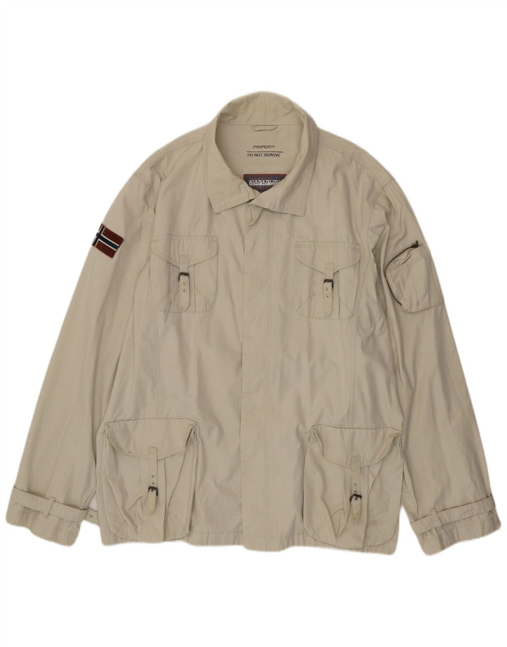 NAPAPIJRI Herre Grafisk Utility Jacket UK 46 3XL Grøn Bomuld