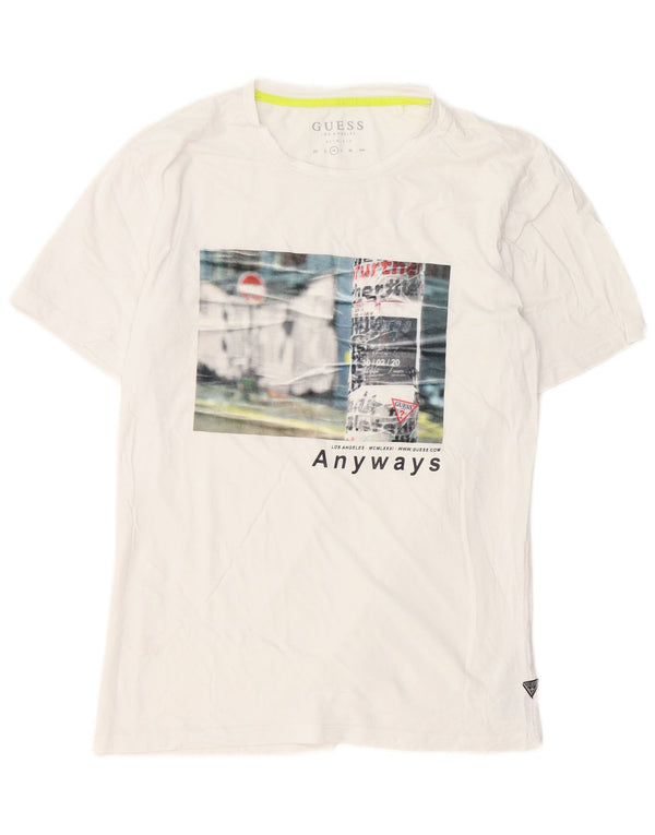 Guess Herre Slim Fit Grafisk T-Shirt Top Medium Hvid Bomuld