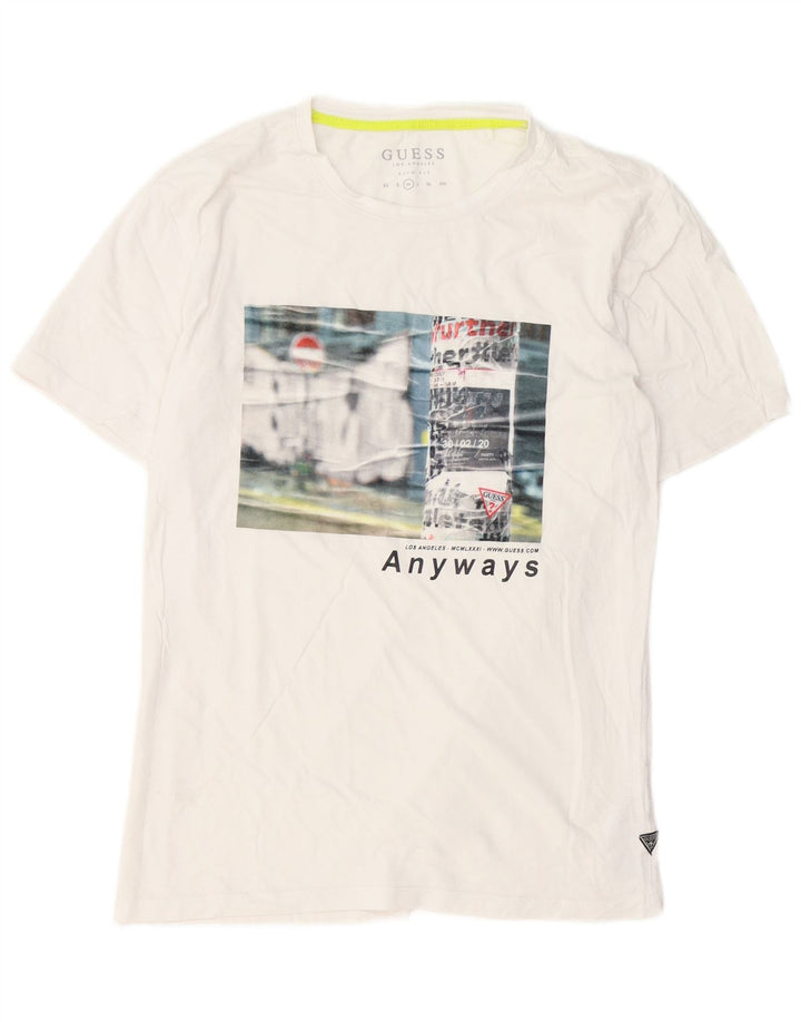 Guess Herre Slim Fit Grafisk T-Shirt Top Medium Hvid Bomuld