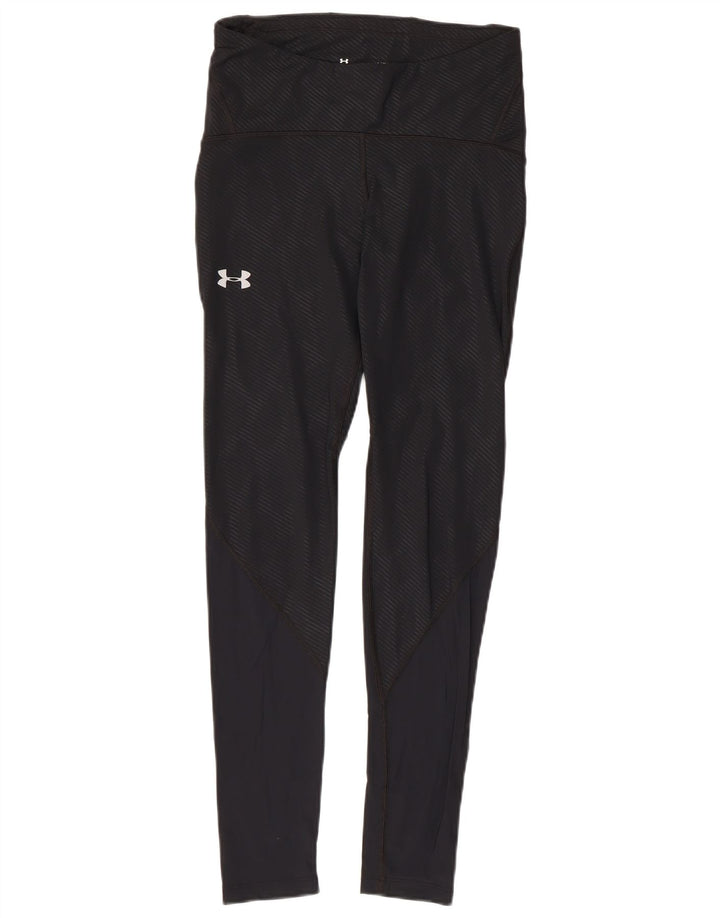 Under Armour Dame Leggings UK 14 Medium Sort Stribet Nylon