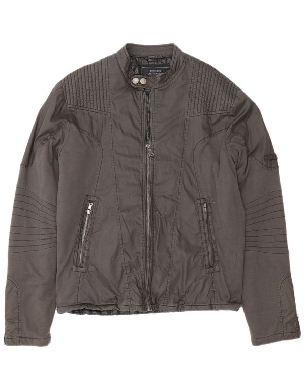 Energie Mens Biker Jacket UK 42 XL Grey Cotton