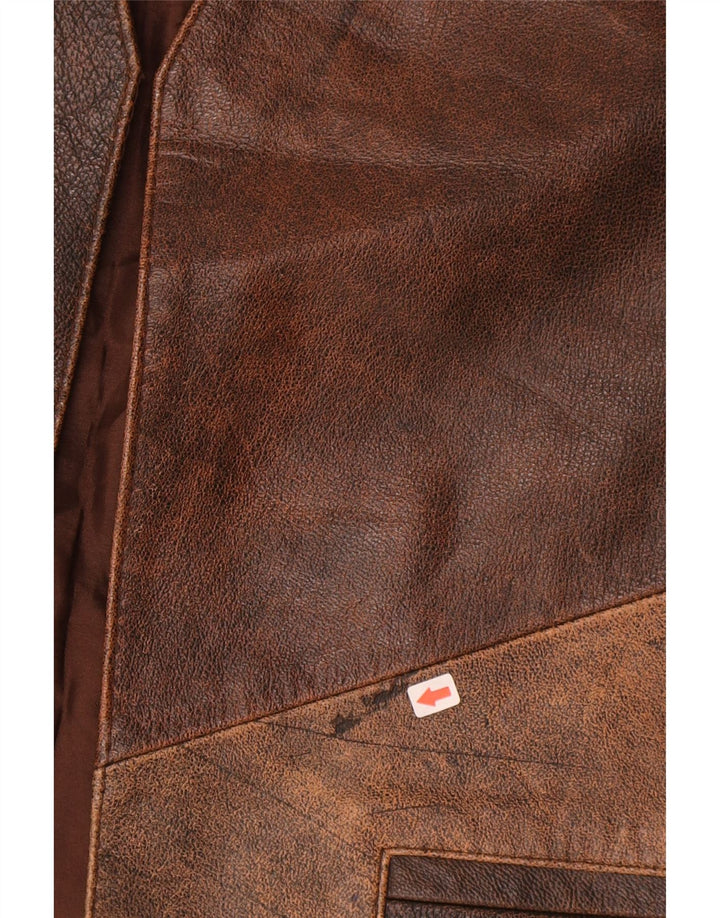 Vintage herre lædervest Medium Brun Colourblock