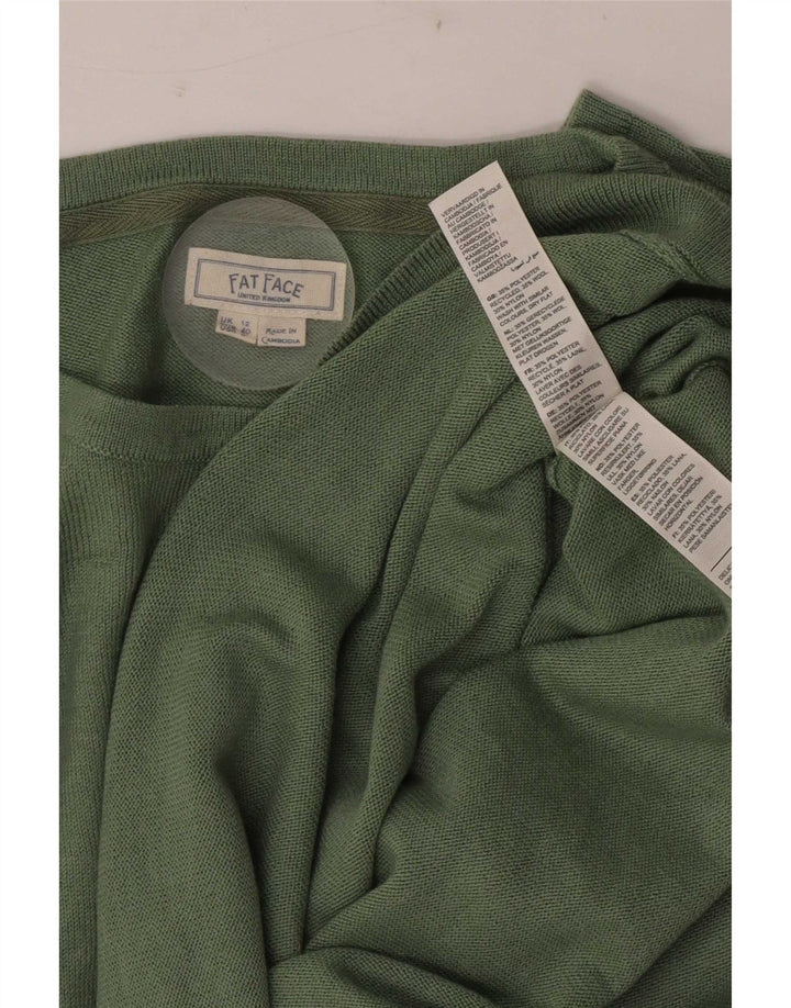 Fat Face Dame Boat Neck Jumper Sweater UK 12 Medium Green Polyester