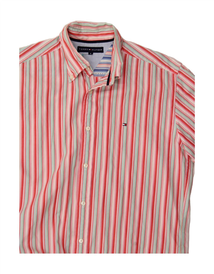 TOMMY HILFIGER Mens Short Sleeve Shirt Medium Red Striped Cotton Vintage Tommy Hilfiger and Second-Hand Tommy Hilfiger from Messina Hembry 