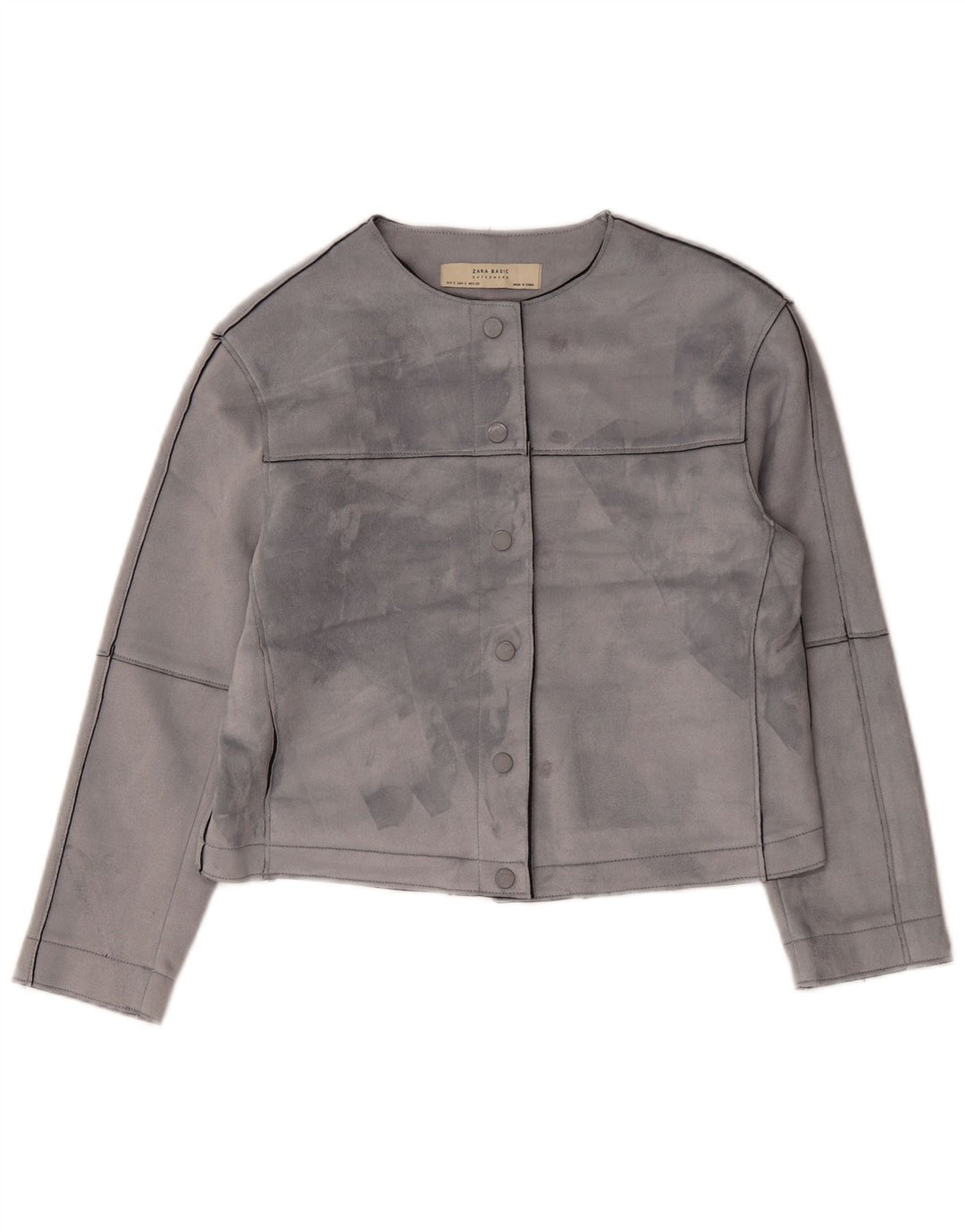 ZARA Kvinders Oversized Crop Bomber Jacket UK 10 Small Grå Polyester
