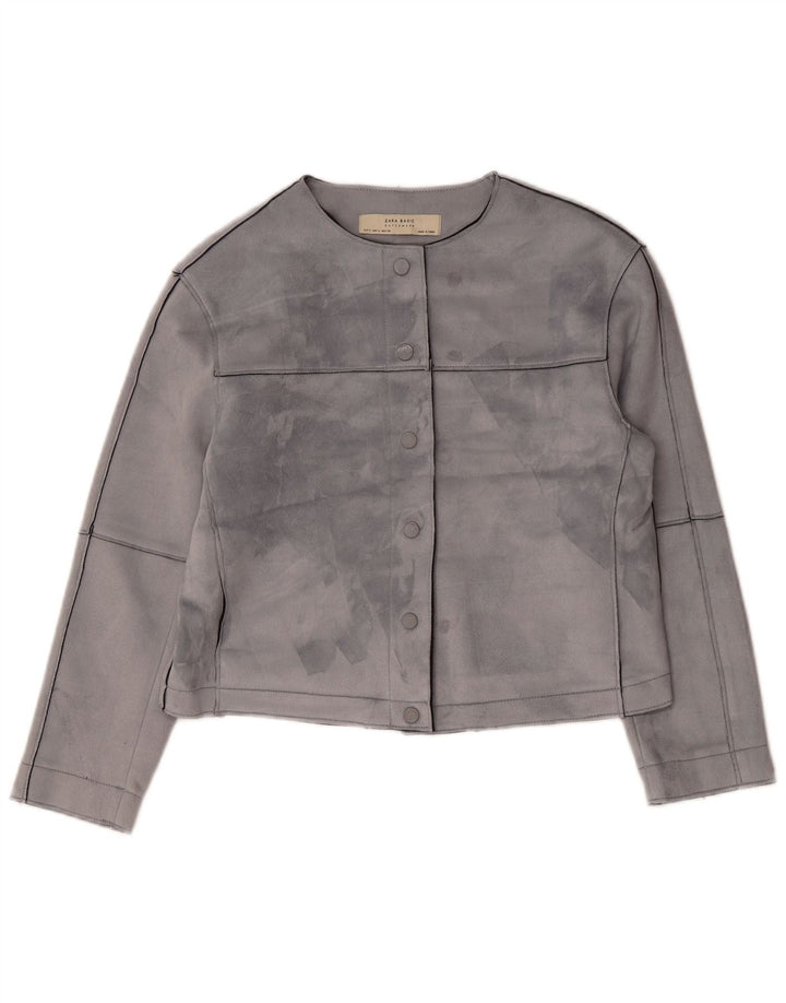 ZARA Kvinders Oversized Crop Bomber Jacket UK 10 Small Grå Polyester