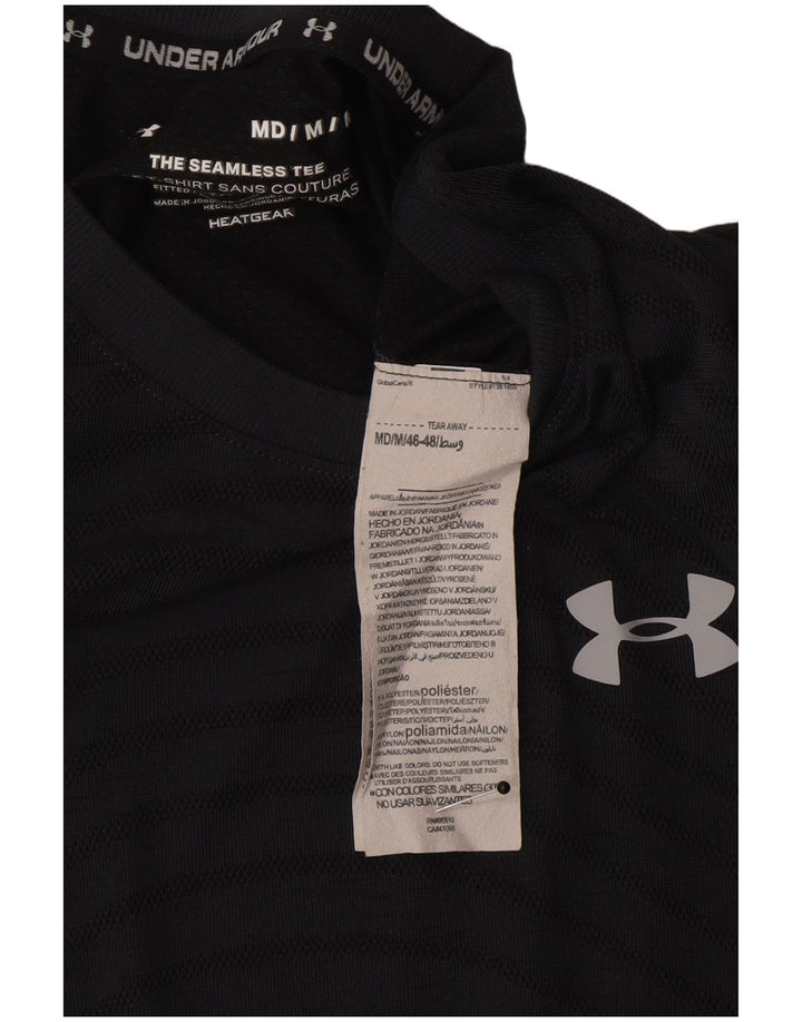 Under Armour Herre Heat Gear T-Shirt Top Medium Grå Stribet Polyester