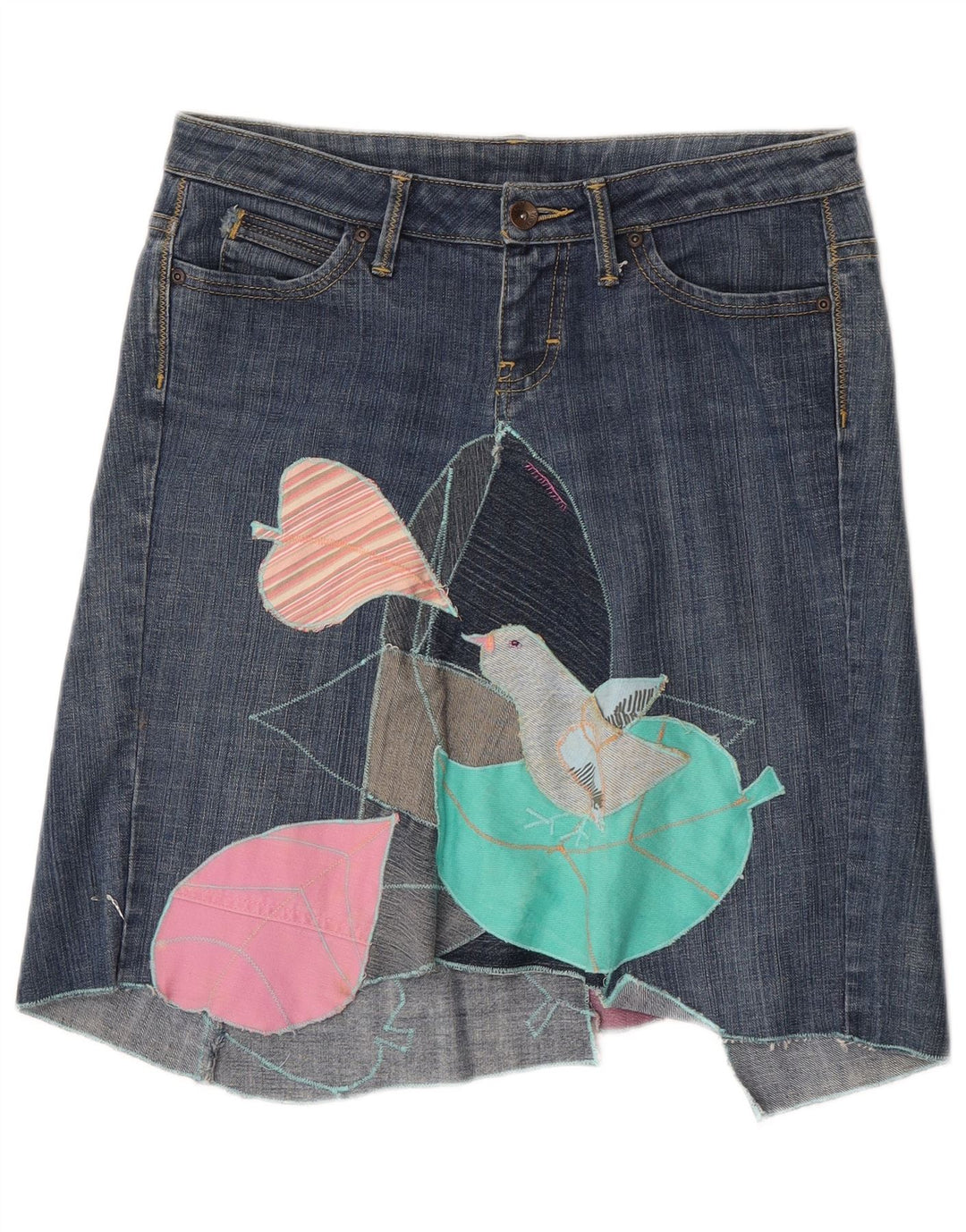Mango kvinders asymmetrisk grafisk denimnederdel EU 40 Medium W30 blå bomuld