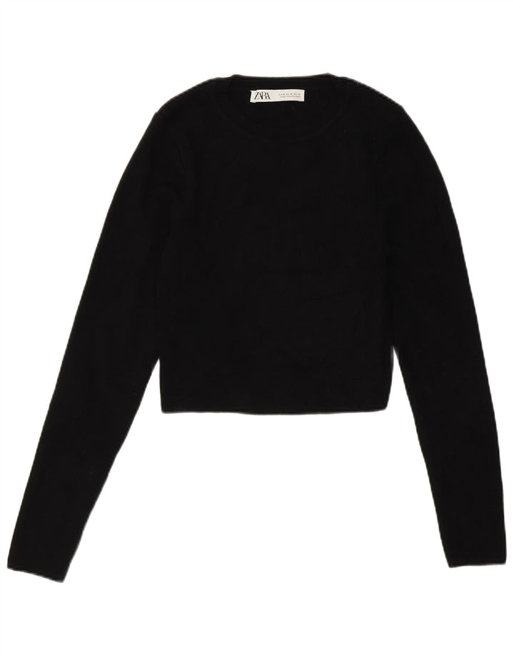 Zara Womens Crop Boat Neck Jumper Sweater UK 12 Medium Black Viscose