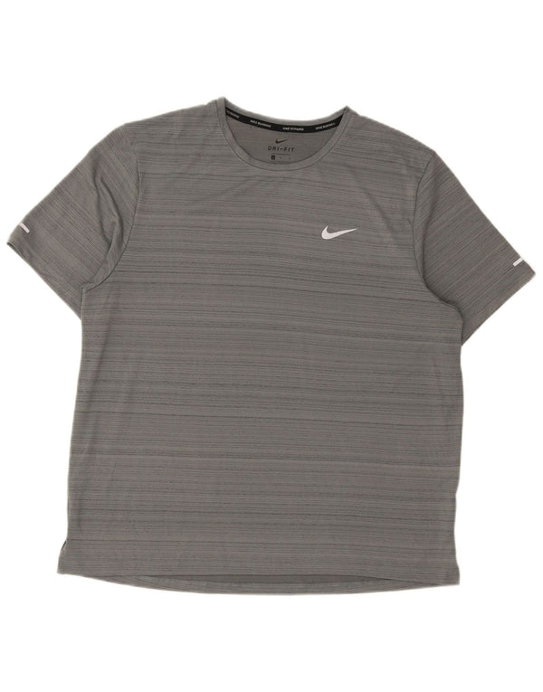 Nike Mens Dri Fit T-Shirt Top Large Grey Pinstripe Polyester