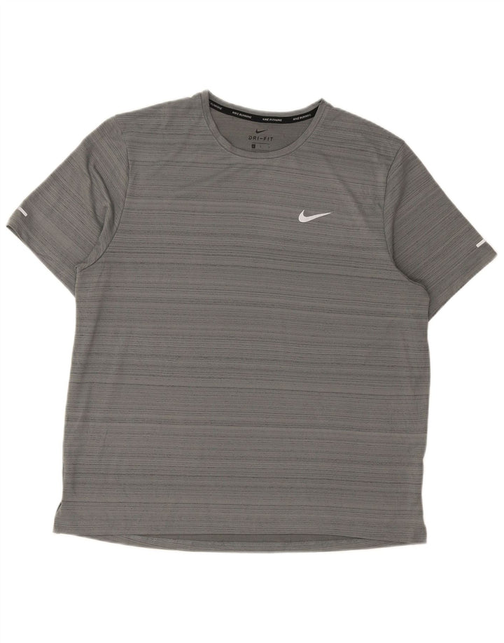 Nike Herre Dri Fit T-shirt Top Stor grå nålestribet polyester