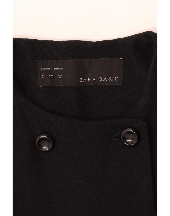 Zara Dame Dobbeltradet Frakke UK 18 XL Sort