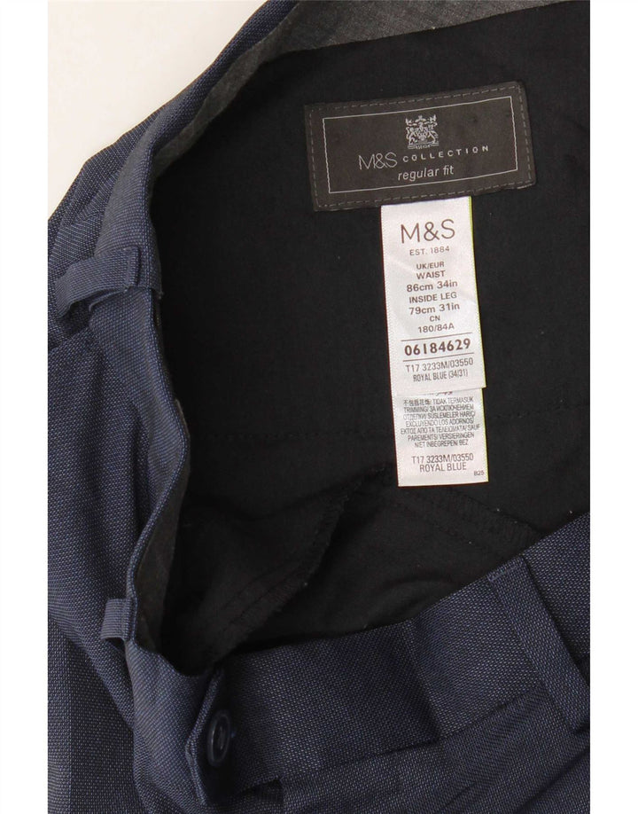Marks & Spencer Herre Regular Fit Suit Bukser W34 L31 Marineblå polyester