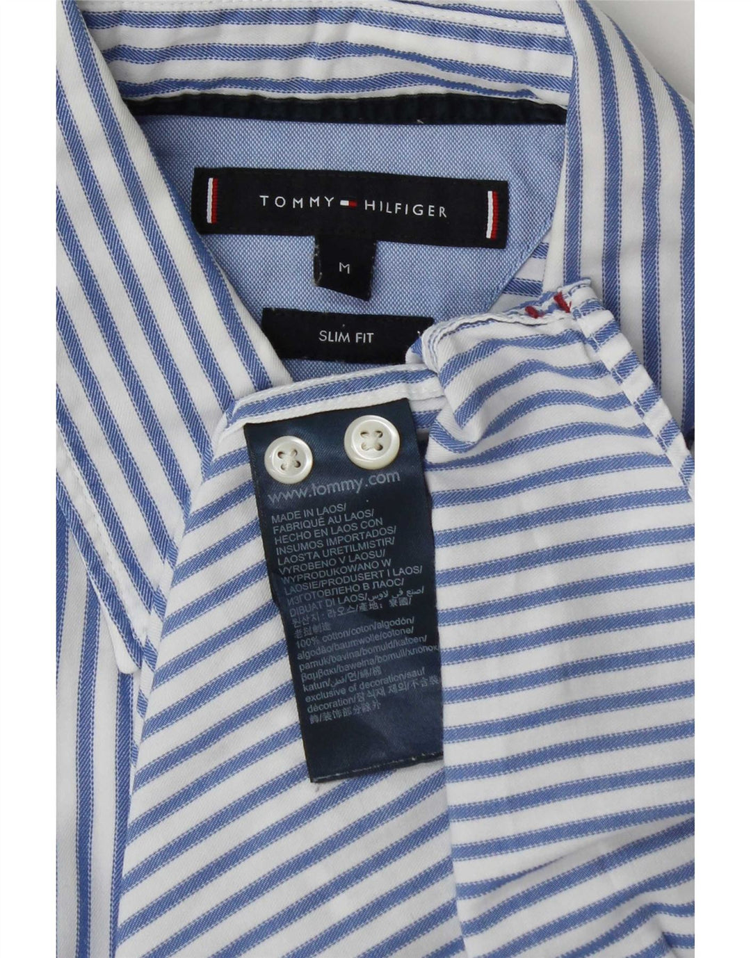 Tommy Hilfiger Herre Slim Fit skjorte Medium blå stribet bomuld