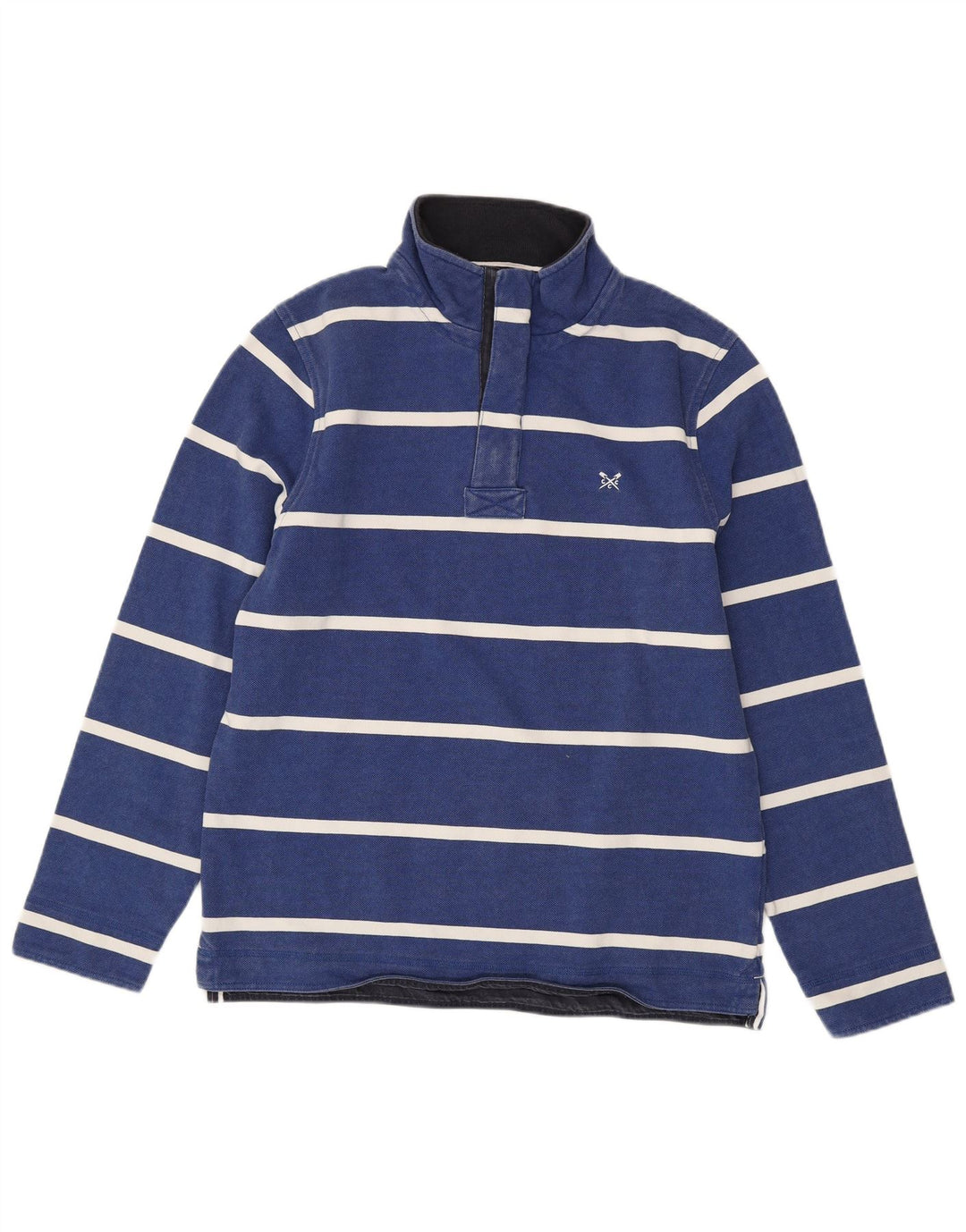 CREW TØJ Herre Button Neck Sweatshirt Jumper Medium Blå Stribet