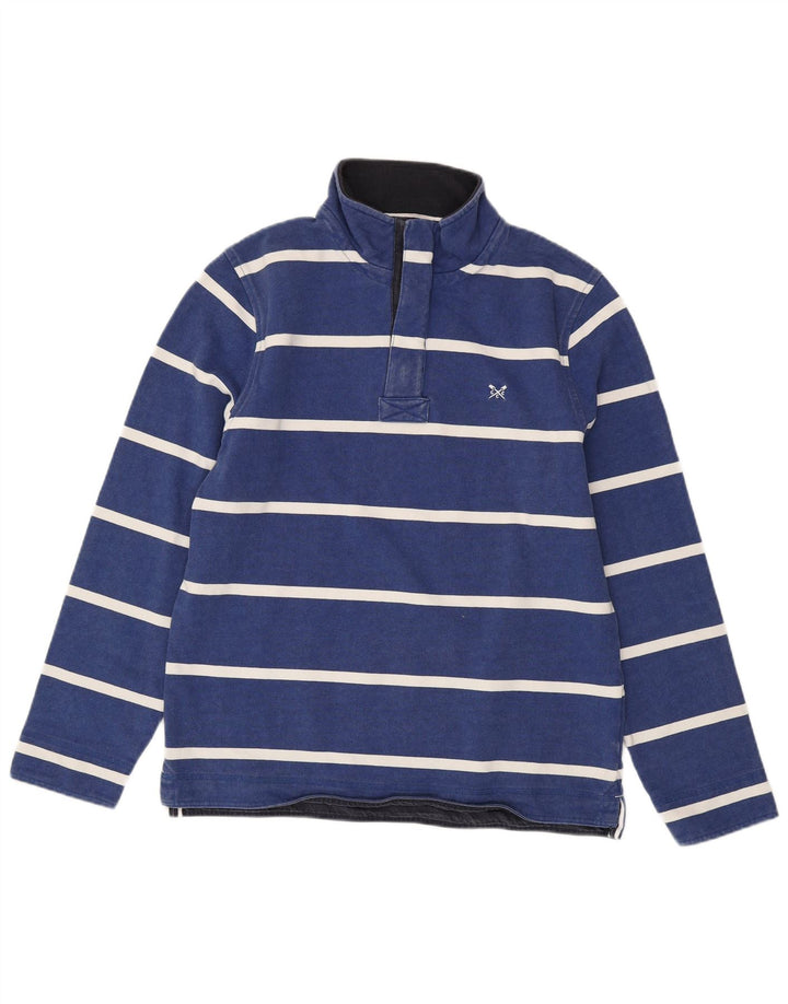 CREW TØJ Herre Button Neck Sweatshirt Jumper Medium Blå Stribet