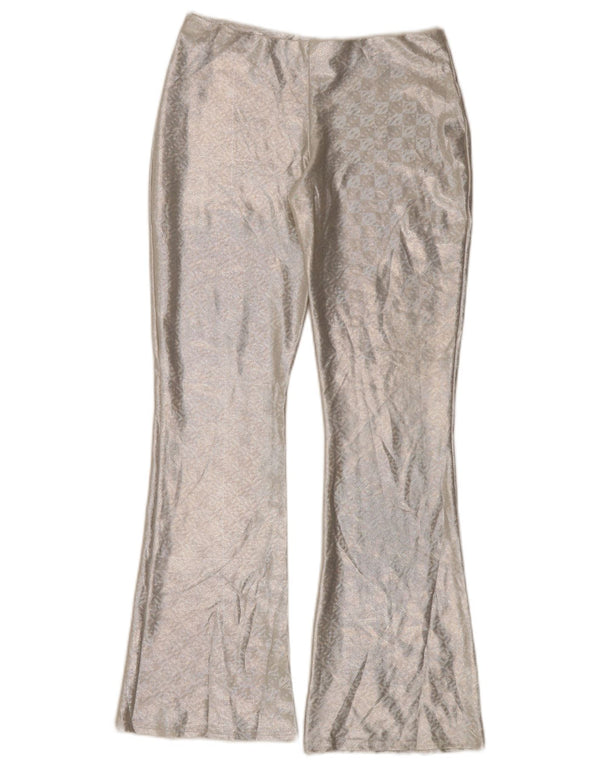 Topshop Dame Flare Casual Bukser UK 10 Small W30 L30 Silver Geometric