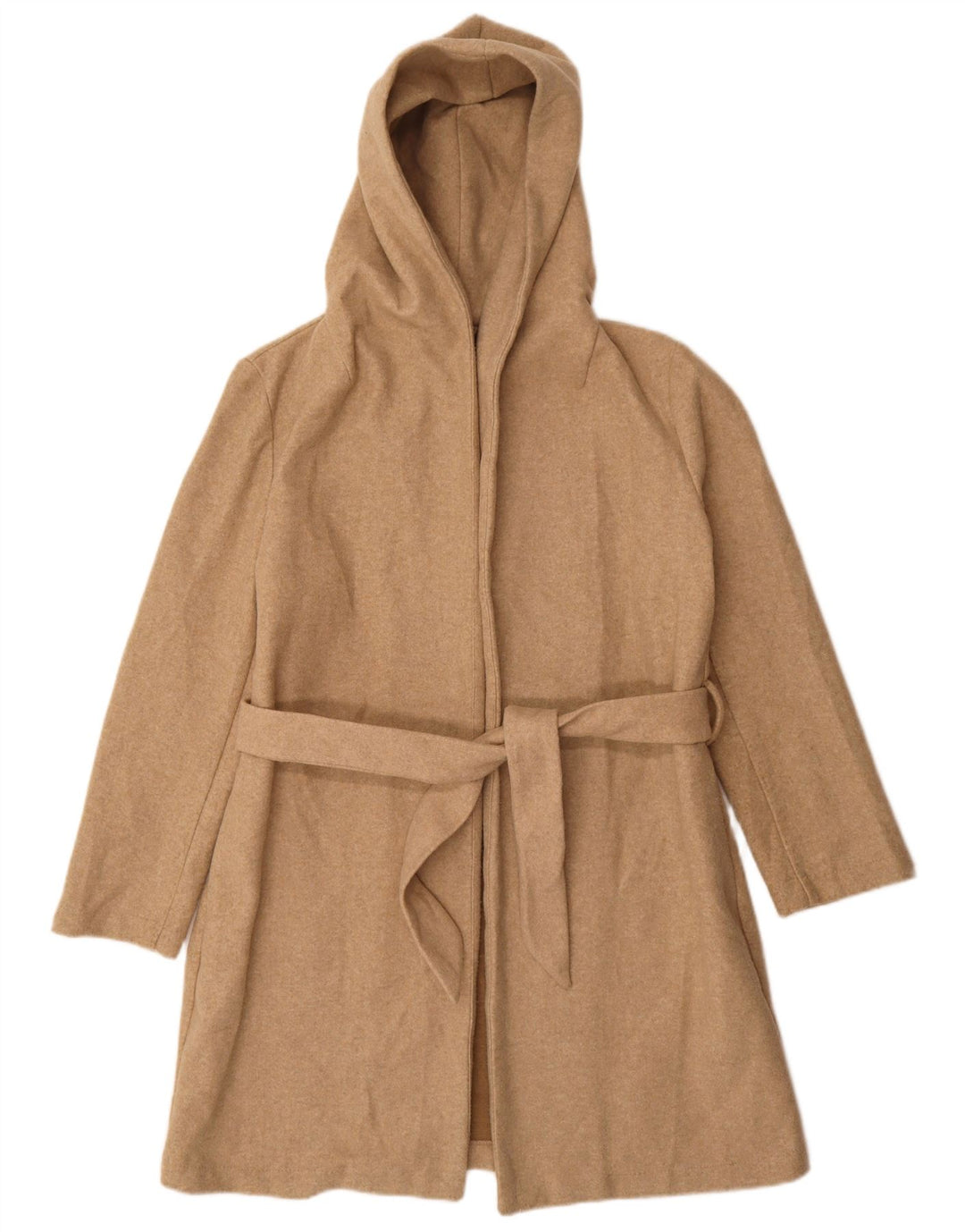 Zara Dame Hætte Oversized Overfrakke UK 10 Small Beige Polyester