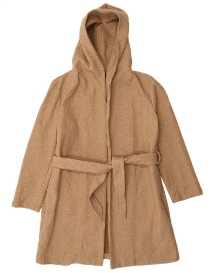 Zara Dame Hætte Oversized Overfrakke UK 10 Small Beige Polyester