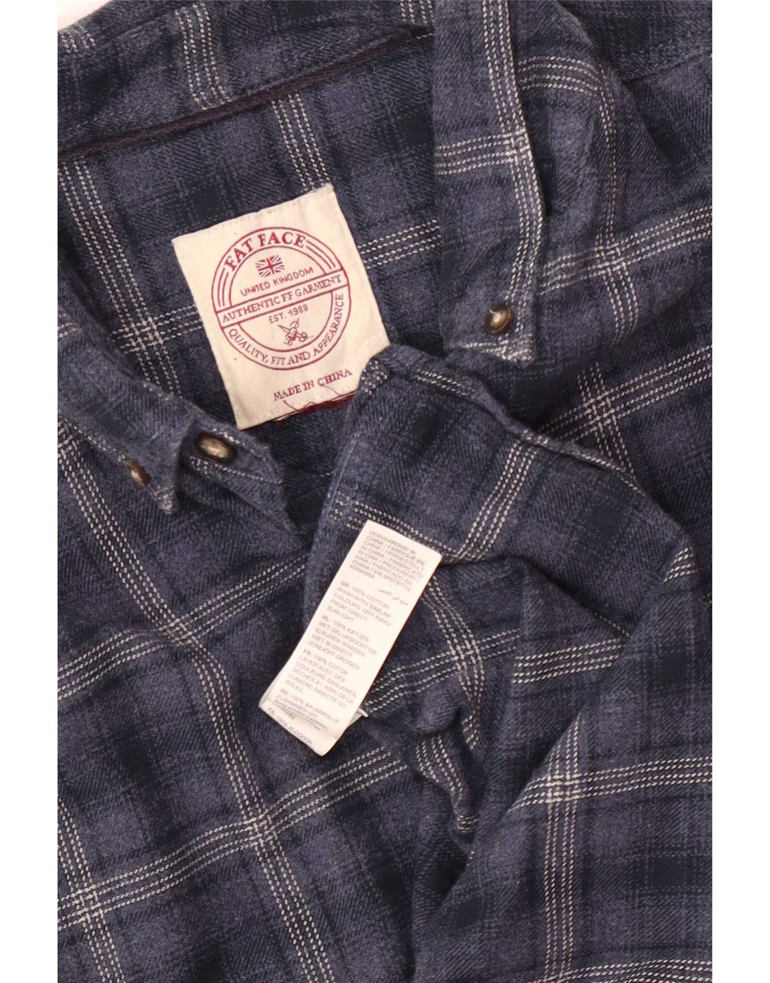 Fedt ansigt herre flannel skjorte medium marineblå ternet bomuld