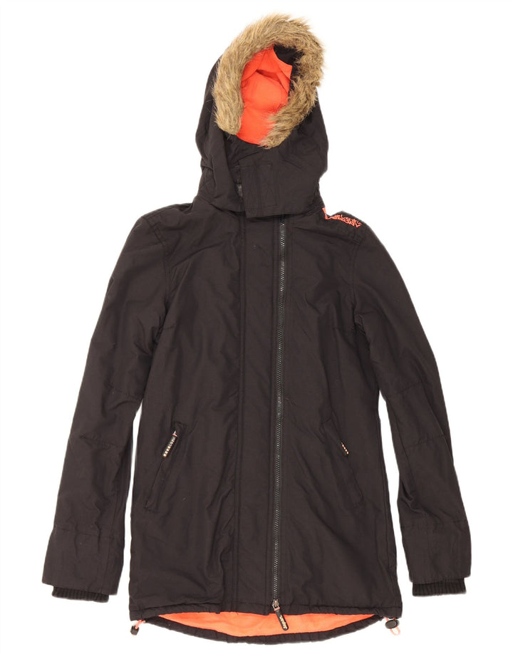 Superdry Parkajakke med hætte til kvinder UK 6 XS sort polyester