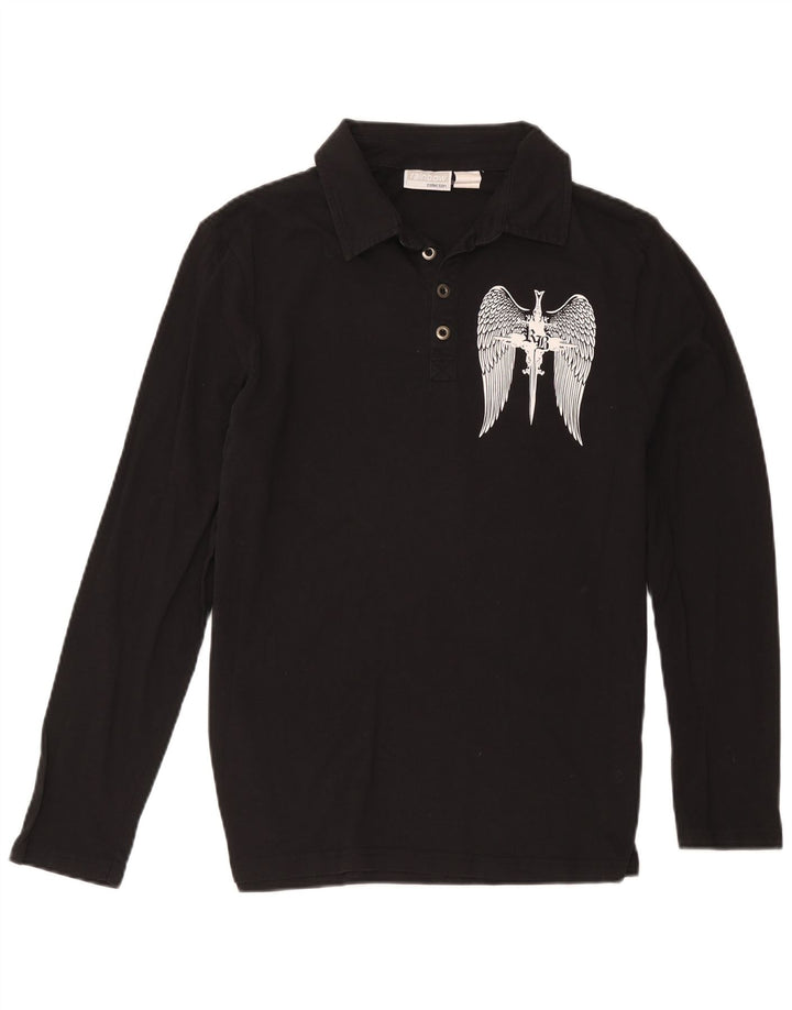 Rainbow Herre grafisk langærmet poloshirt Medium sort bomuld