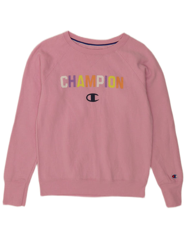 Champion Dame Grafisk Sweatshirt Jumper UK 10 Small Pink Polyester
