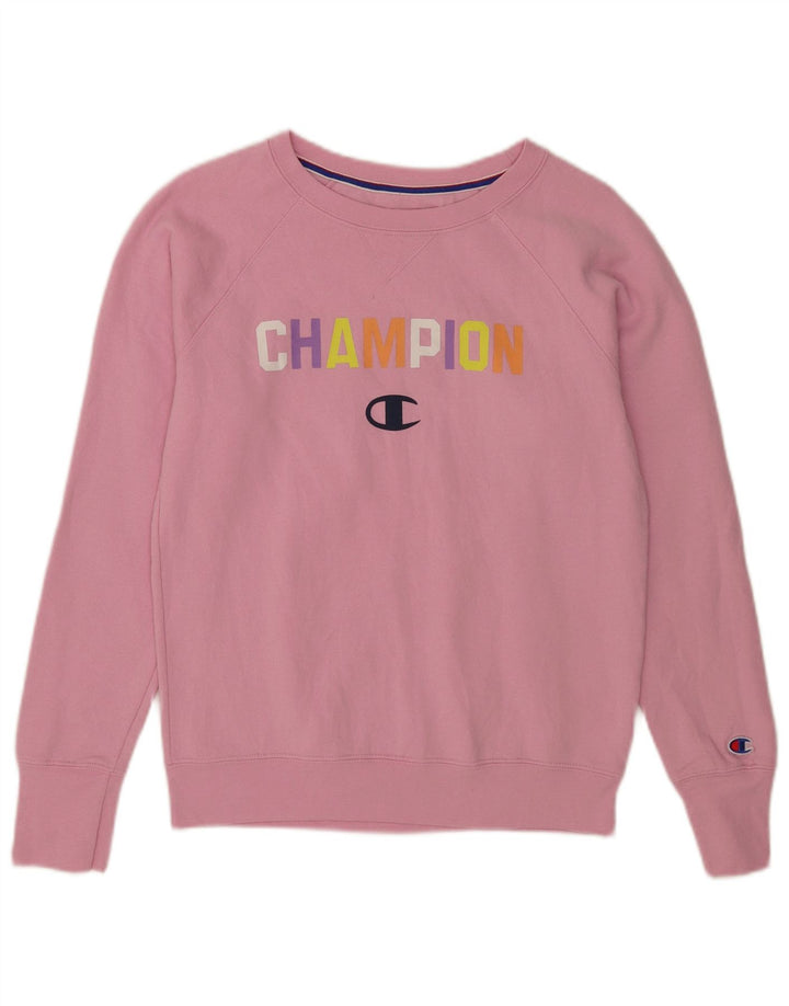 Champion Dame Grafisk Sweatshirt Jumper UK 10 Small Pink Polyester