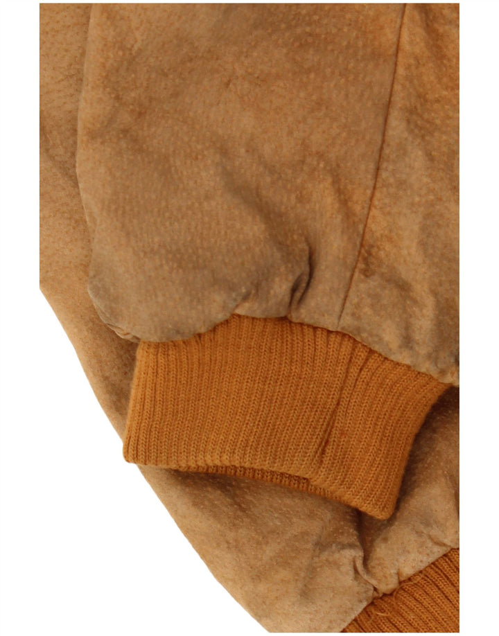 TALLY HO Kvinder Oversized Crop Ruskind Bomber Jacket UK 10 Lille Brun