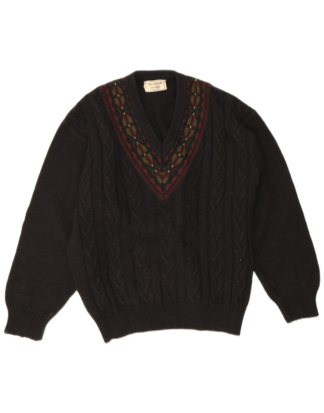 Malagrida Herre V-hals sweater Stor Sort Geometrisk