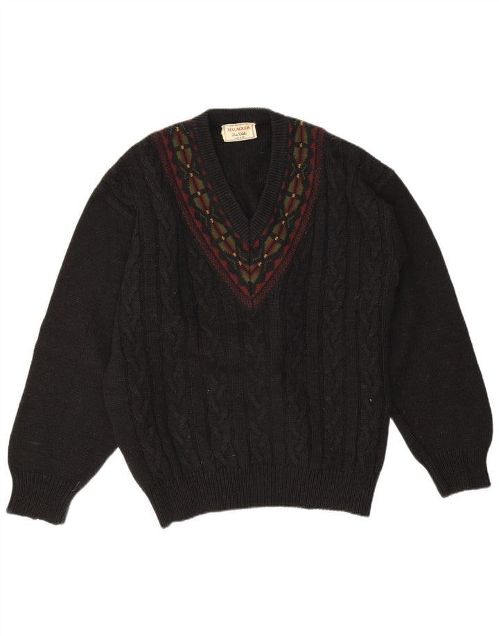 Malagrida Herre V-hals sweater Stor Sort Geometrisk